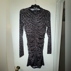 H&M Gray Leopard Long Sleeve Dress